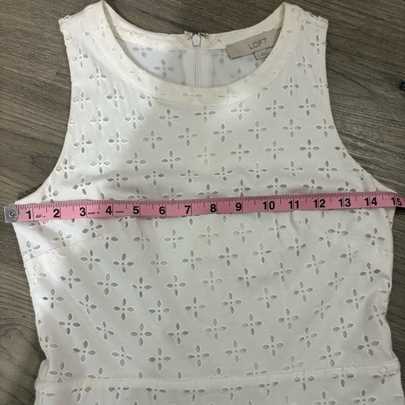 Ann Taylor LOFT White Eyelet A-Line Sleeveless Dress Sz 0 Bridal Floral Summer - Picture 9 of 15